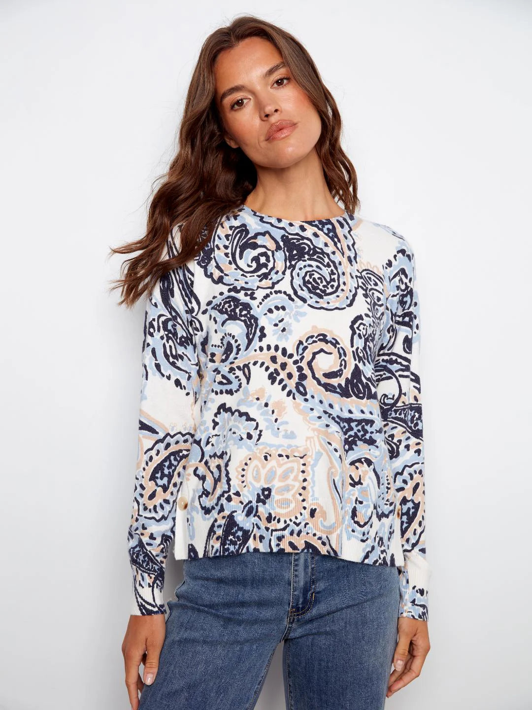 Charlie B Button Detail Sweater C2668PR