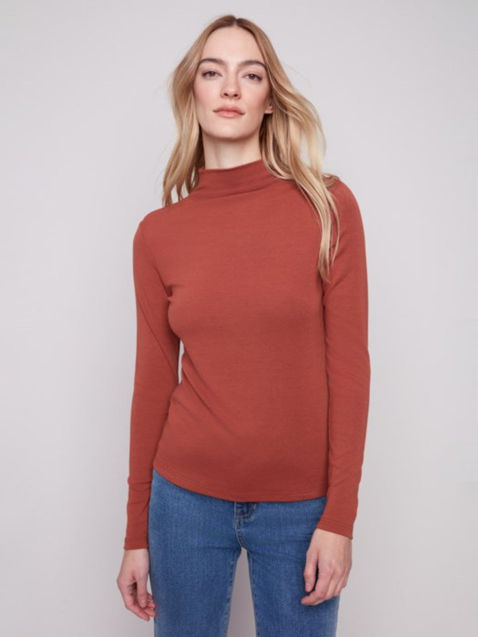 Charlie B Basic Mock Neck Top C1413PK