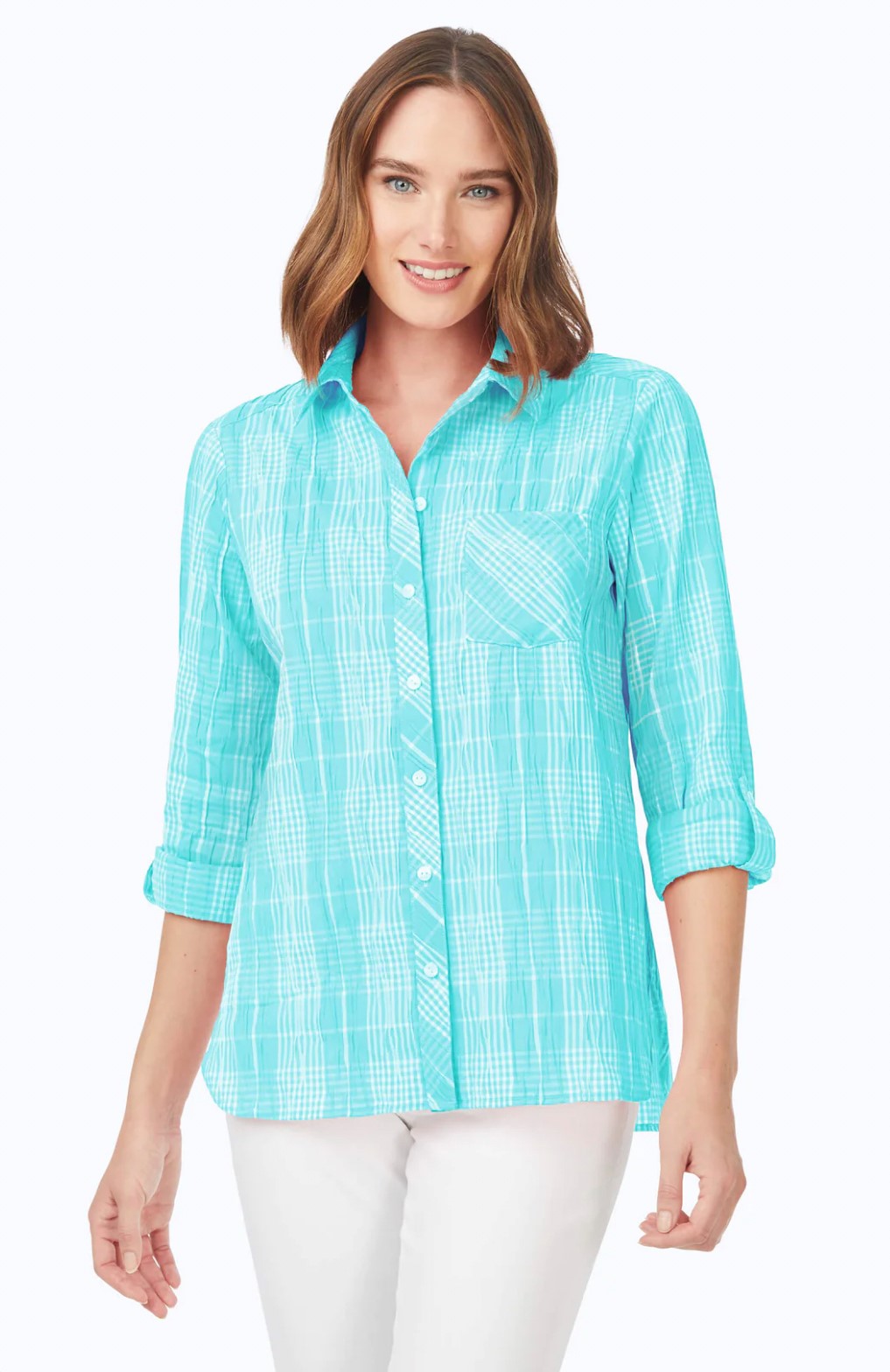 Blue Beach Crinkle Plaid Shirt