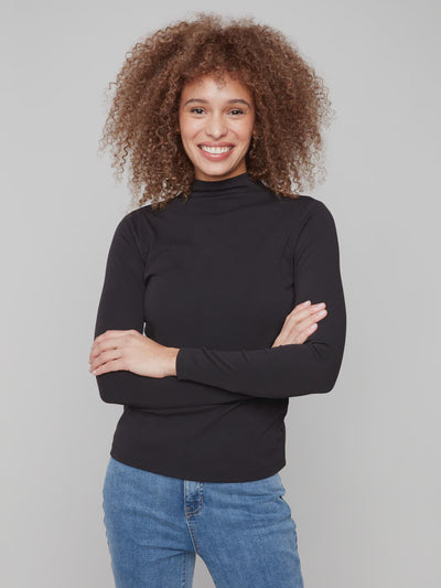 Charlie B Basic Mock Neck Top C1413PK