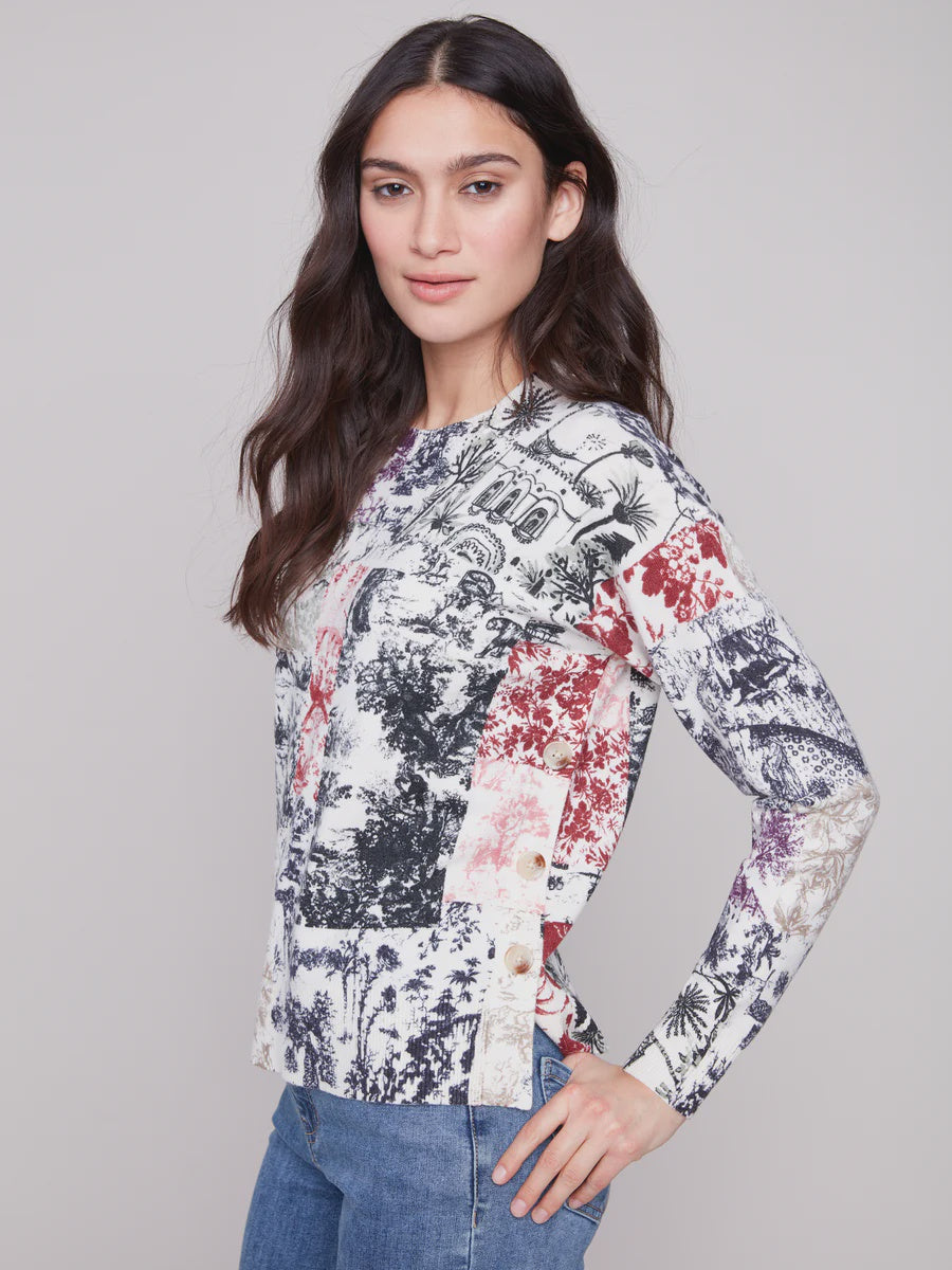 Charlie B Button Detail Sweater C2668PR