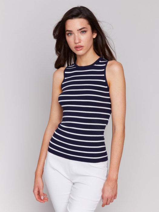 Charlie B Sleeveless stripe sweater cami C2781/159C