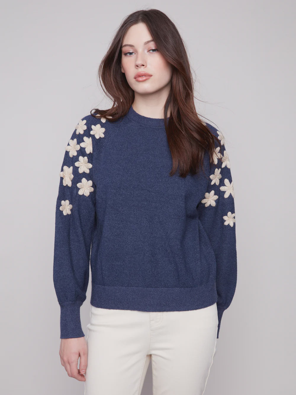 Charlie B Flower Detail Sweater C2850E