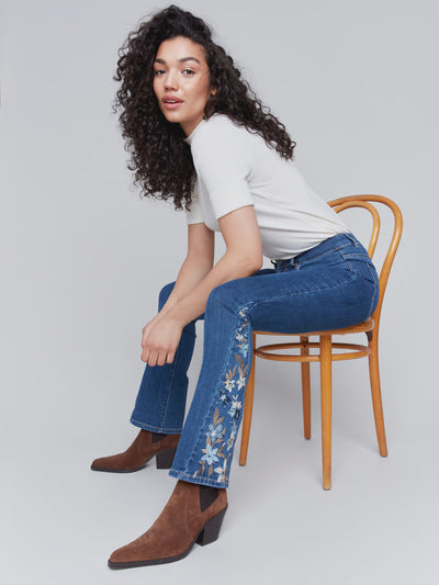 Charlie B Floral Detail Bootcut Jeans C5574R