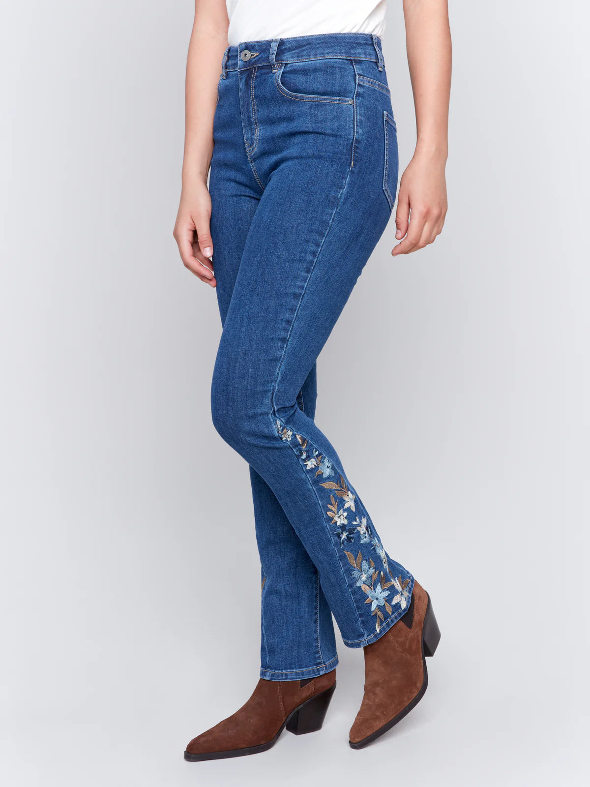 Charlie B Floral Detail Bootcut Jeans C5574R