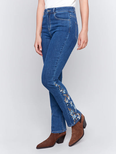 Charlie B Floral Detail Bootcut Jeans C5574R