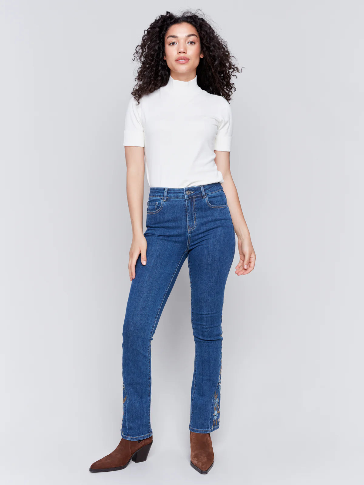 Charlie B Floral Detail Bootcut Jeans C5574R
