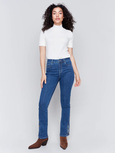 Charlie B Floral Detail Bootcut Jeans C5574R