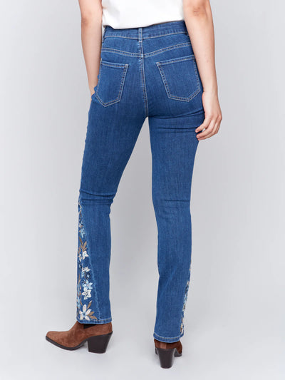 Charlie B Floral Detail Bootcut Jeans C5574R