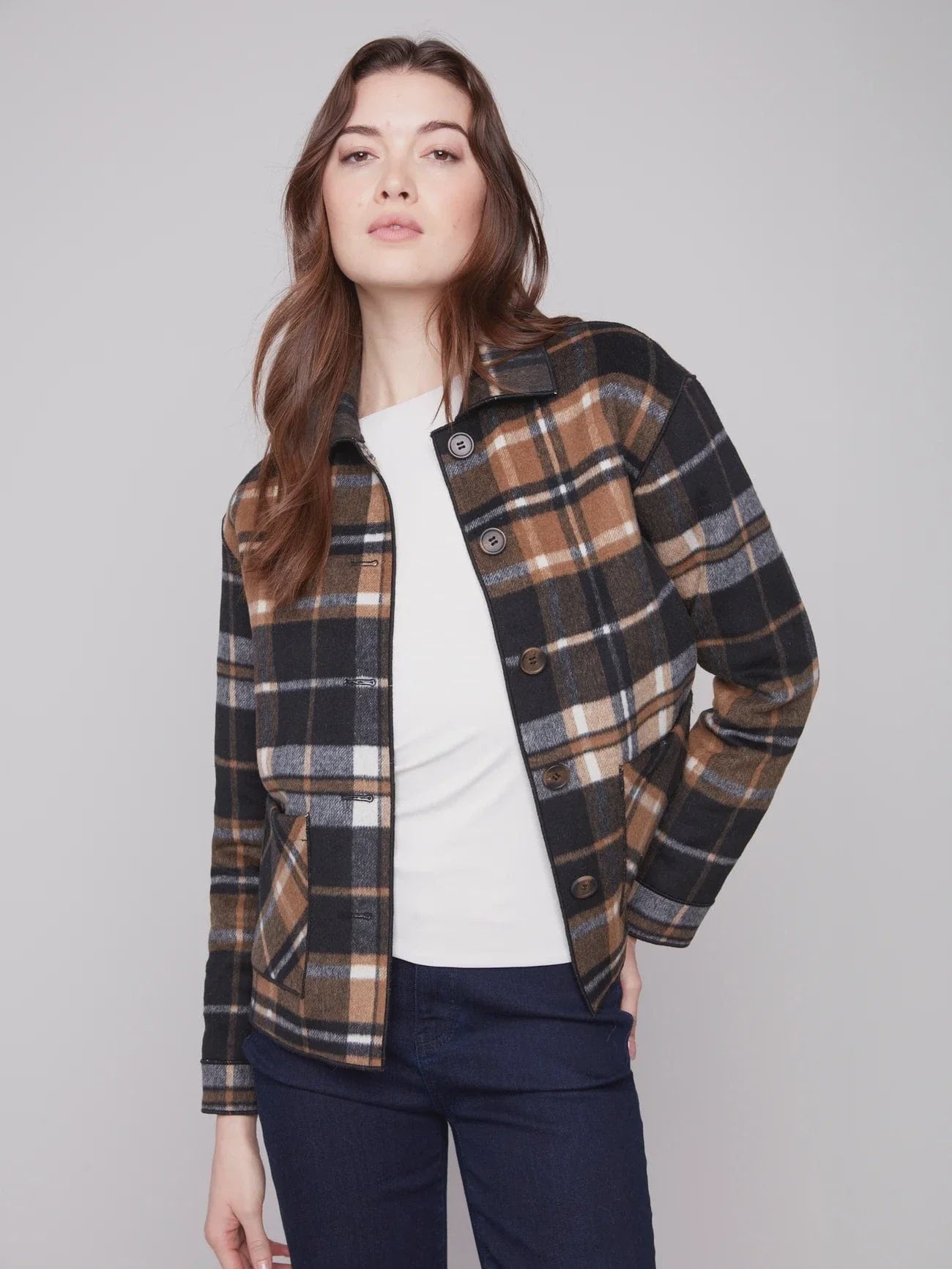 Charlie B Reversible Plaid Jacket C6185Y