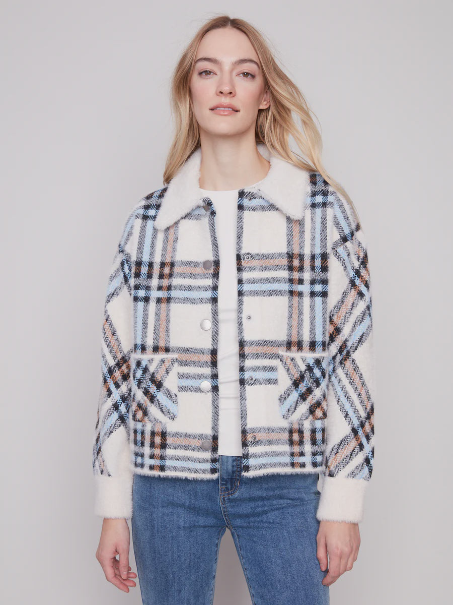 Charlie B Short Plaid Jacket C6330R