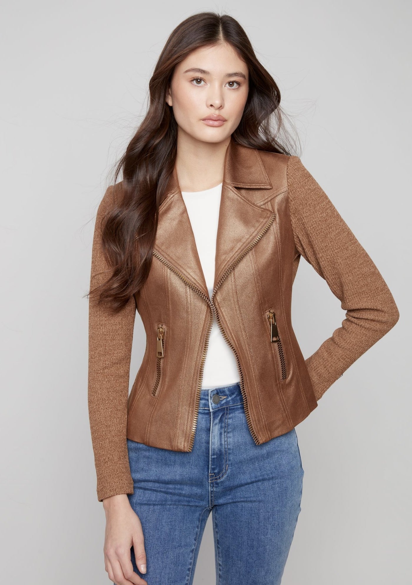Charlie B Foil Leather Jacket c6273