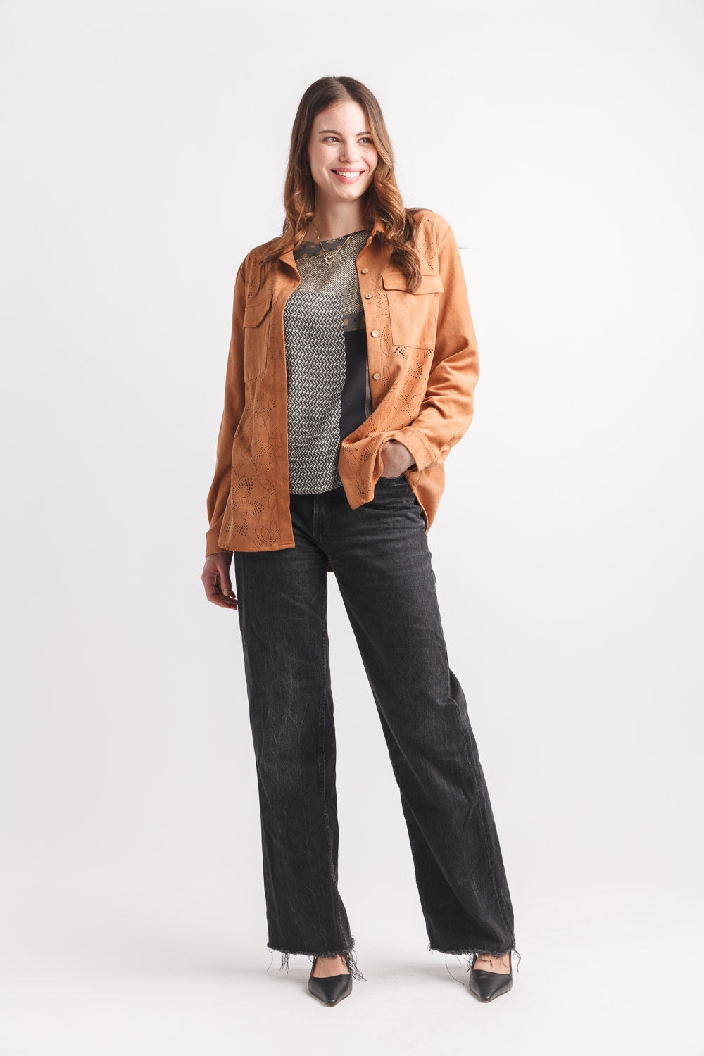 Papillon laser cut suede top PT-19012