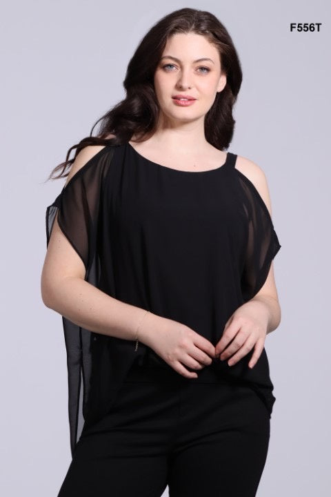 DeVia flowy cold  shoulder top F556T