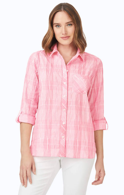 Pink Beach Plaid Crinkle Shirt