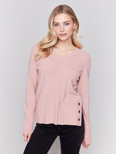 Charlie B. Pale Pink Ribbed Knit Sweater