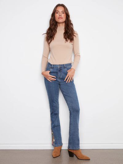 Charlie B Floral Detail Bootcut Jeans C5574R