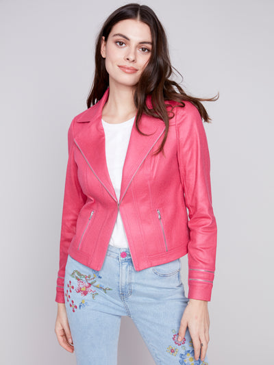 Pink Faux Leather Jacket