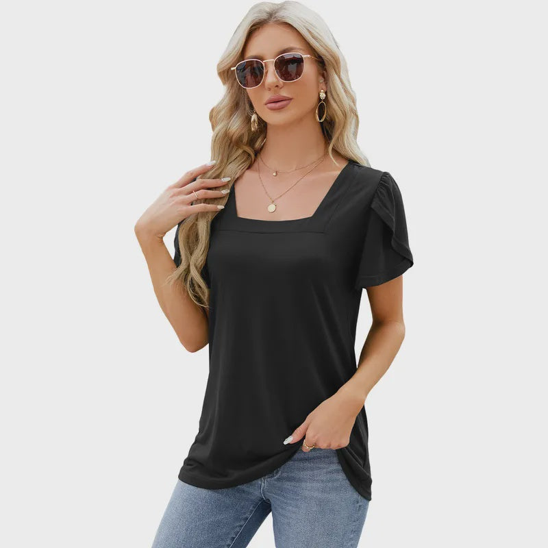Nihao square neck flutter sleeve tee NH36477957