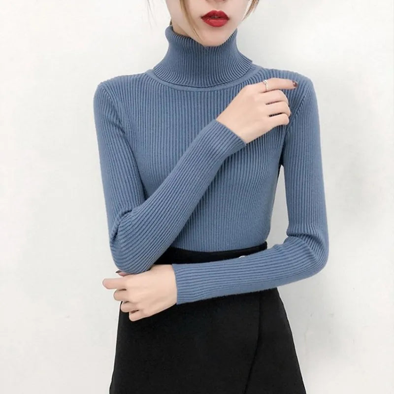 Ribbed Turtleneck (Blue)