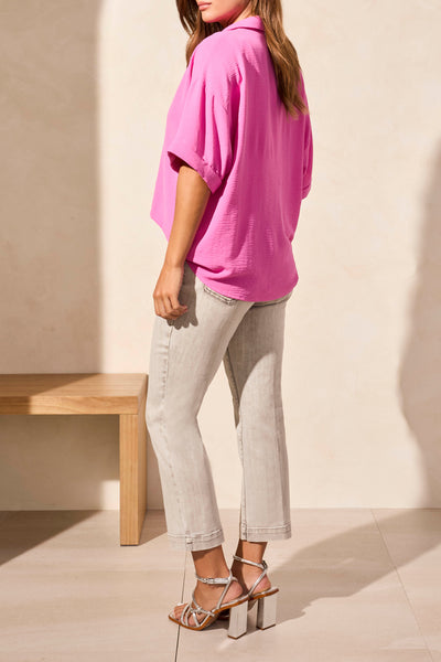 Tribal Lapel Collar V-Neck  Short Sleeve Top 5739O – 4835