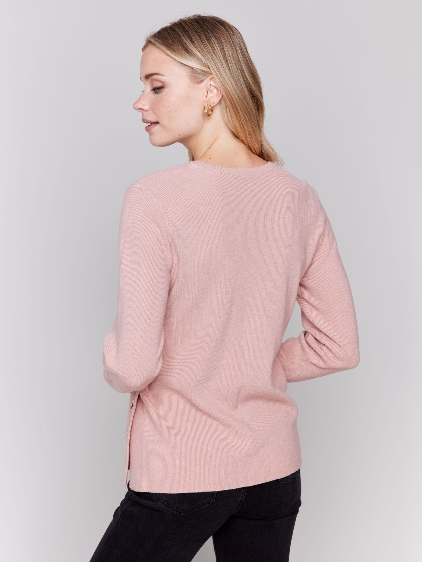 Charlie B. Pale Pink Ribbed Knit Sweater